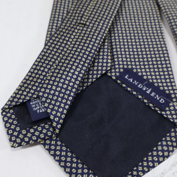 Lands End Mens Necktie Navy Blue Silk Geometric Pattern Classic Handsewn USA - Picture 5 of 7
